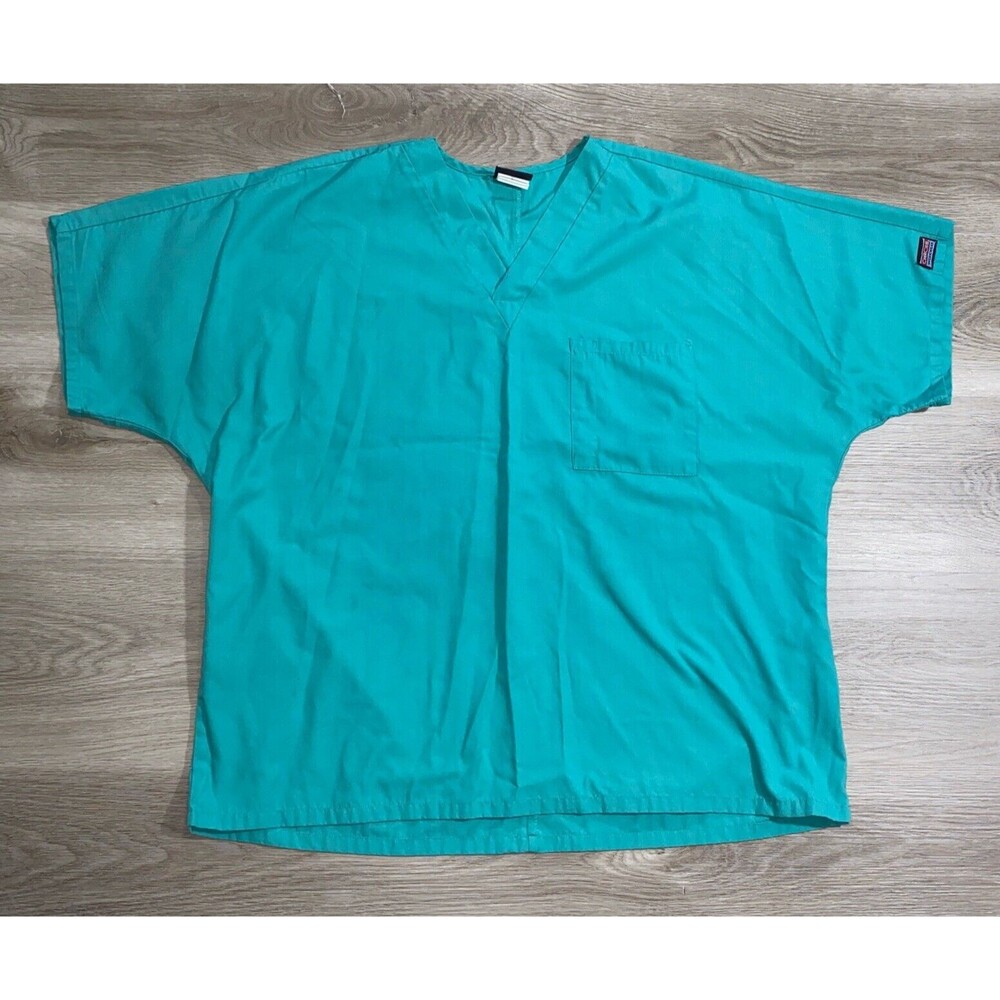 Cherokee Womens Size Large Workwear V-Neck Nurse MD Scrubs Top Teal Blue Green